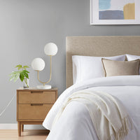 Modern metal two-light globe table lamp on bedside console — view 5