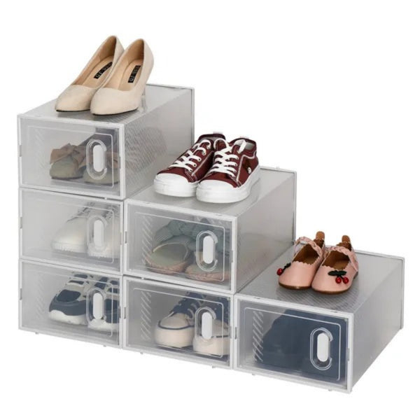 Shoe Storage Boxes 6 Pack Clear Plastic Stackable White