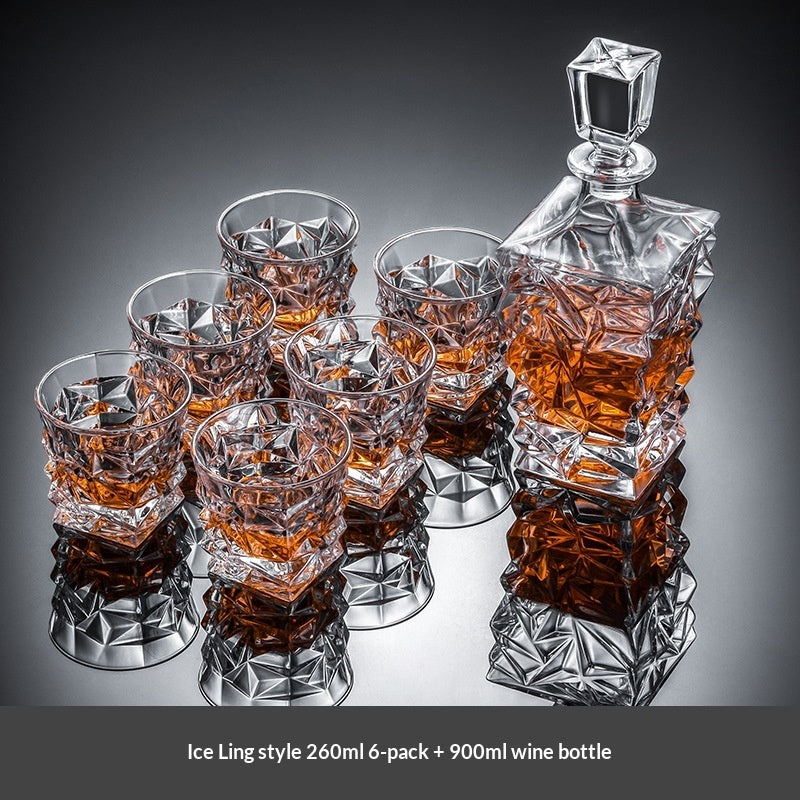 Premium crystal whiskey decanter set with two heavy-base whiskey glasses on wood tray — view 11