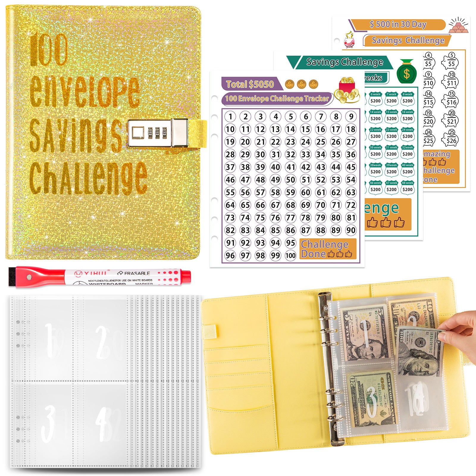A5 money saving challenge planner and cash stuffing book — view 6