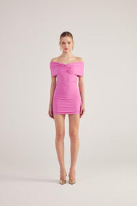 Muse Pink Bardot Neck Mini Dress