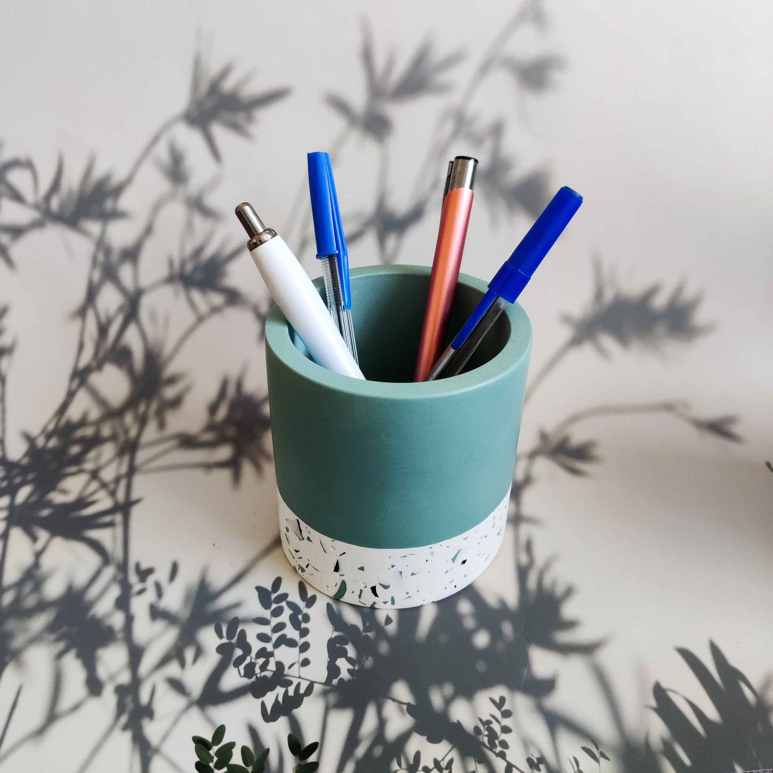 Half Terrazzo pen pot teal or purple, make up brushes holder-3