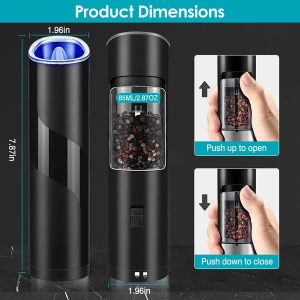 Electric gravity sensor salt and pepper grinder with ceramic burr — view 2