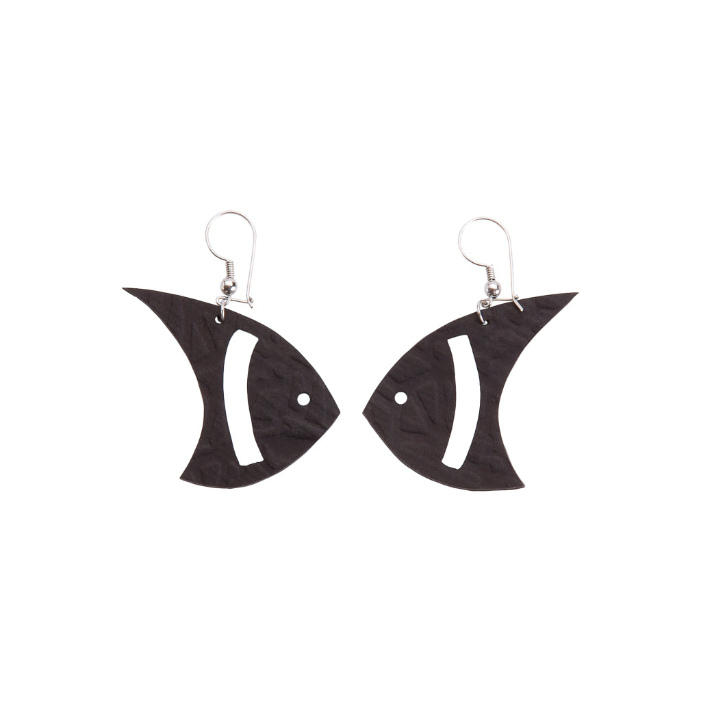 Pisces Recycled Rubber Fish Earrings-1
