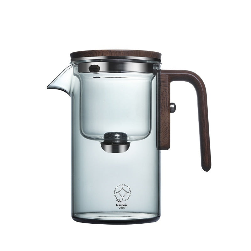 Borosilicate glass teapot with tea-water separation infuser on bamboo tray — view 4