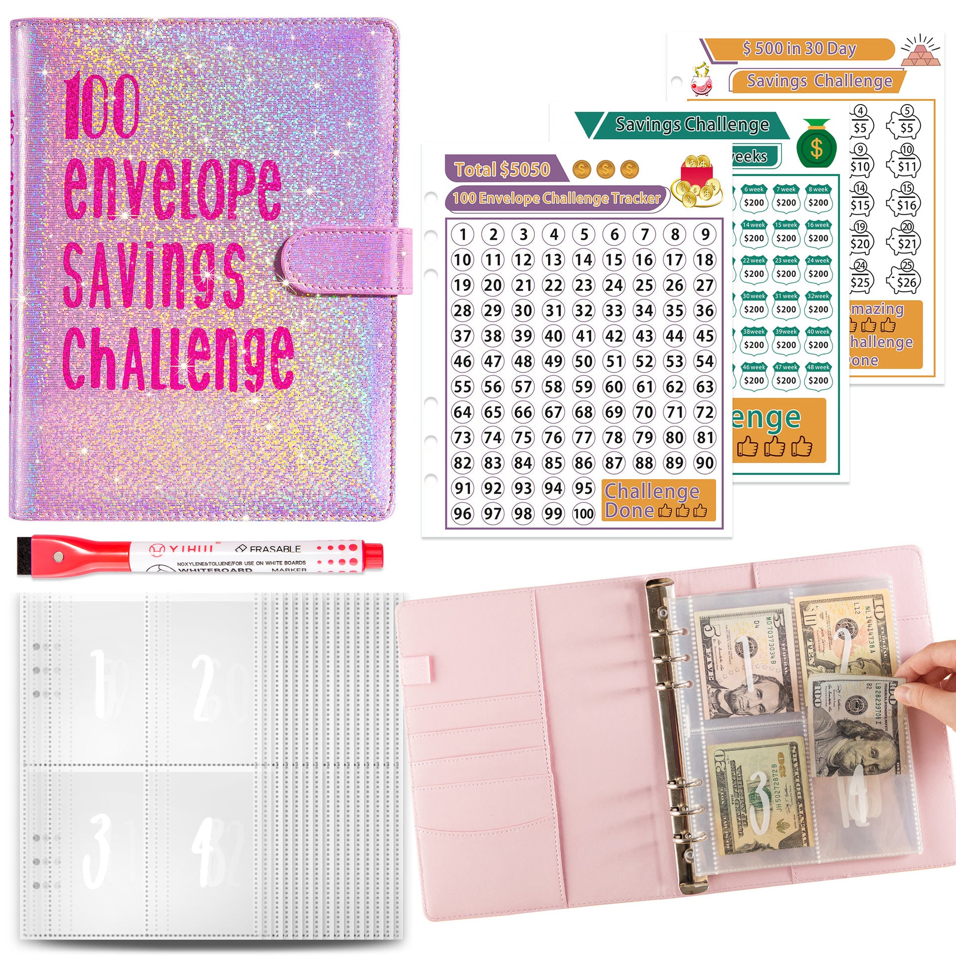 A5 money saving challenge planner and cash stuffing book — view 7