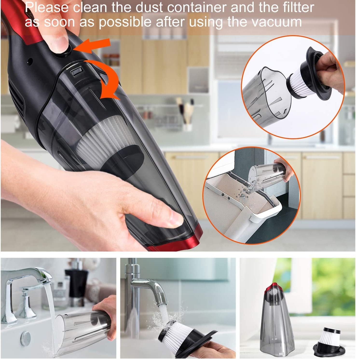 Cordless handheld car vacuum cleaner with HEPA filter — view 3