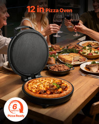 Pizza Oven, 12 In Electric Pizza Maker, 1200W Electric Pizzas Cooker With Non-Stick Coating, 180° Open For Dual Side Baking, Heats Up To 410 ˚F, Multi-Function Cooking, For Pizzas, Barbecue