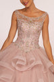 Jewel Embellished Boat Neck Multi-Layered Skirt Ball Gown