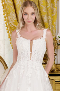 A-line wedding dress with V-neck and straps
