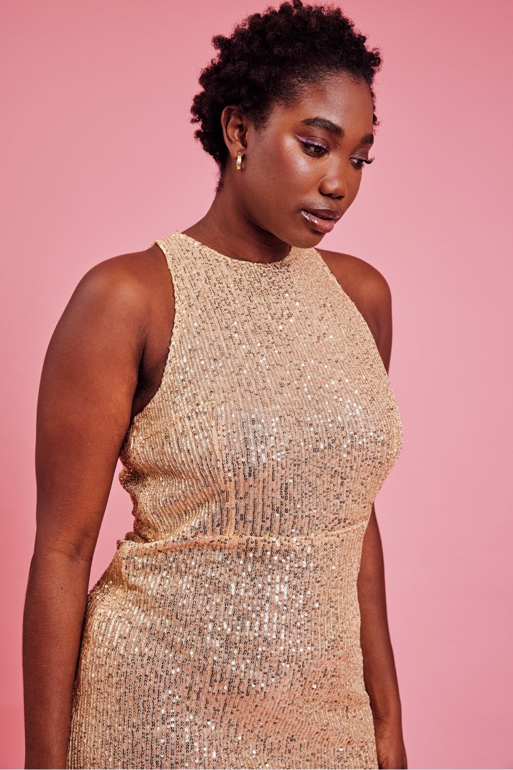 Gold sequin lightweight maxi sheath dress in curve size by Jayley — view 4
