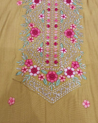 Mustard Yellow Floral Embroidered Kurta Set with Palazzo & Embroidered Organza Dupatta-3
