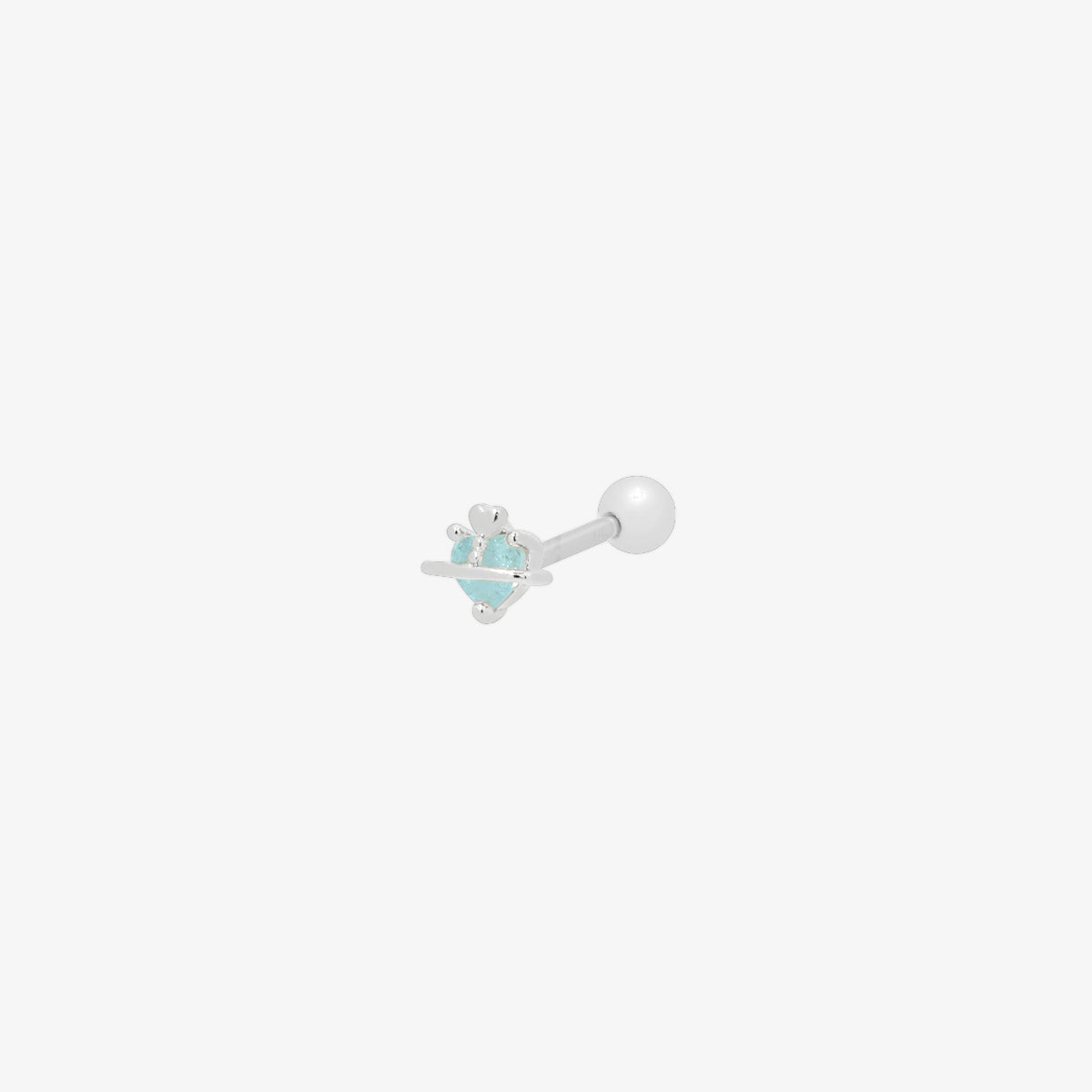 Princess heart shaped stud piercing earring with cubic zirconia
