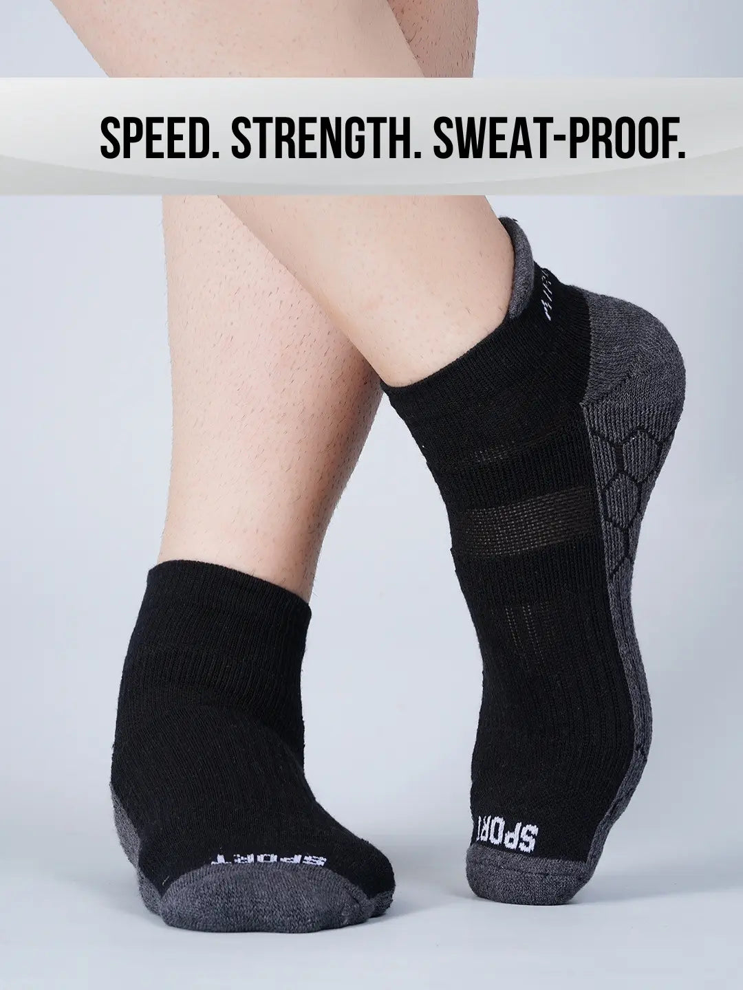 Pro+ PowerFit Athlete-Grade Performance Compression Sports Socks – Ankle Length – Pack of 3 Grey, Black, Neon Green-4