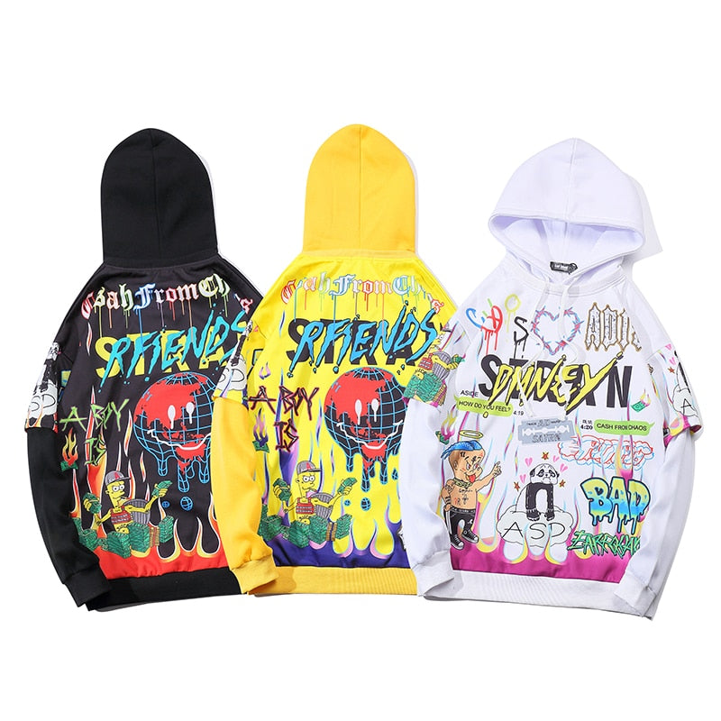 Men Graffiti Cartoon Printed Funny Men Pullover Hoodie