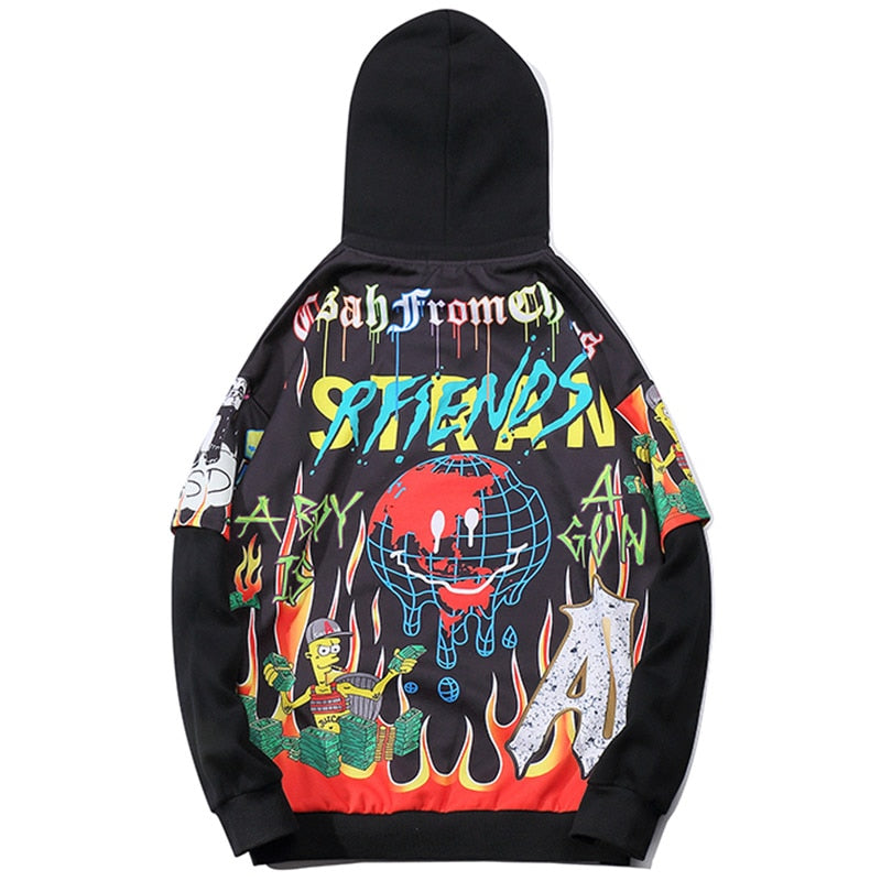 Hip Hop Cartoon Print Oversized Hoodie