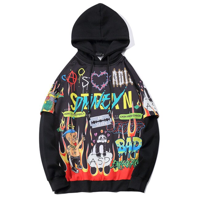 Hip Hop Cartoon Print Oversized Hoodie