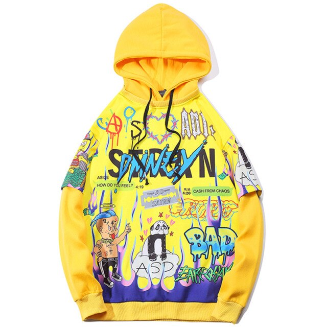 Hip Hop Cartoon Print Oversized Hoodie