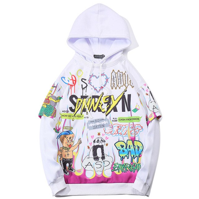 Hip Hop Cartoon Print Oversized Hoodie