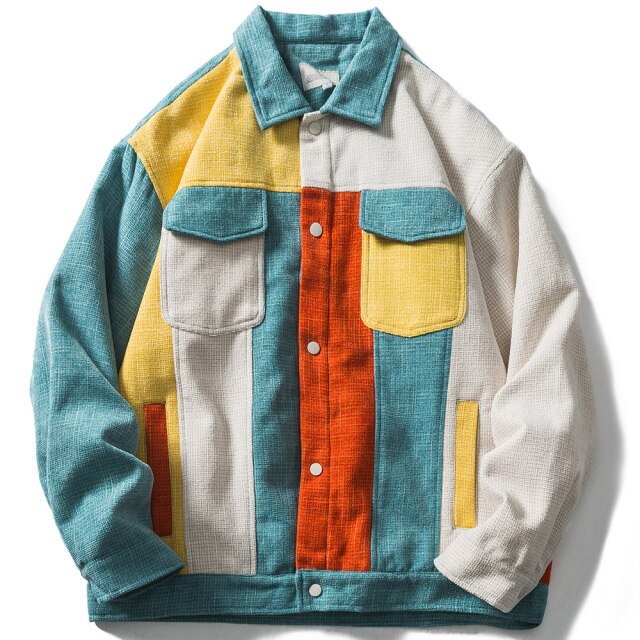Color Block Patchwork Baggy Jacket