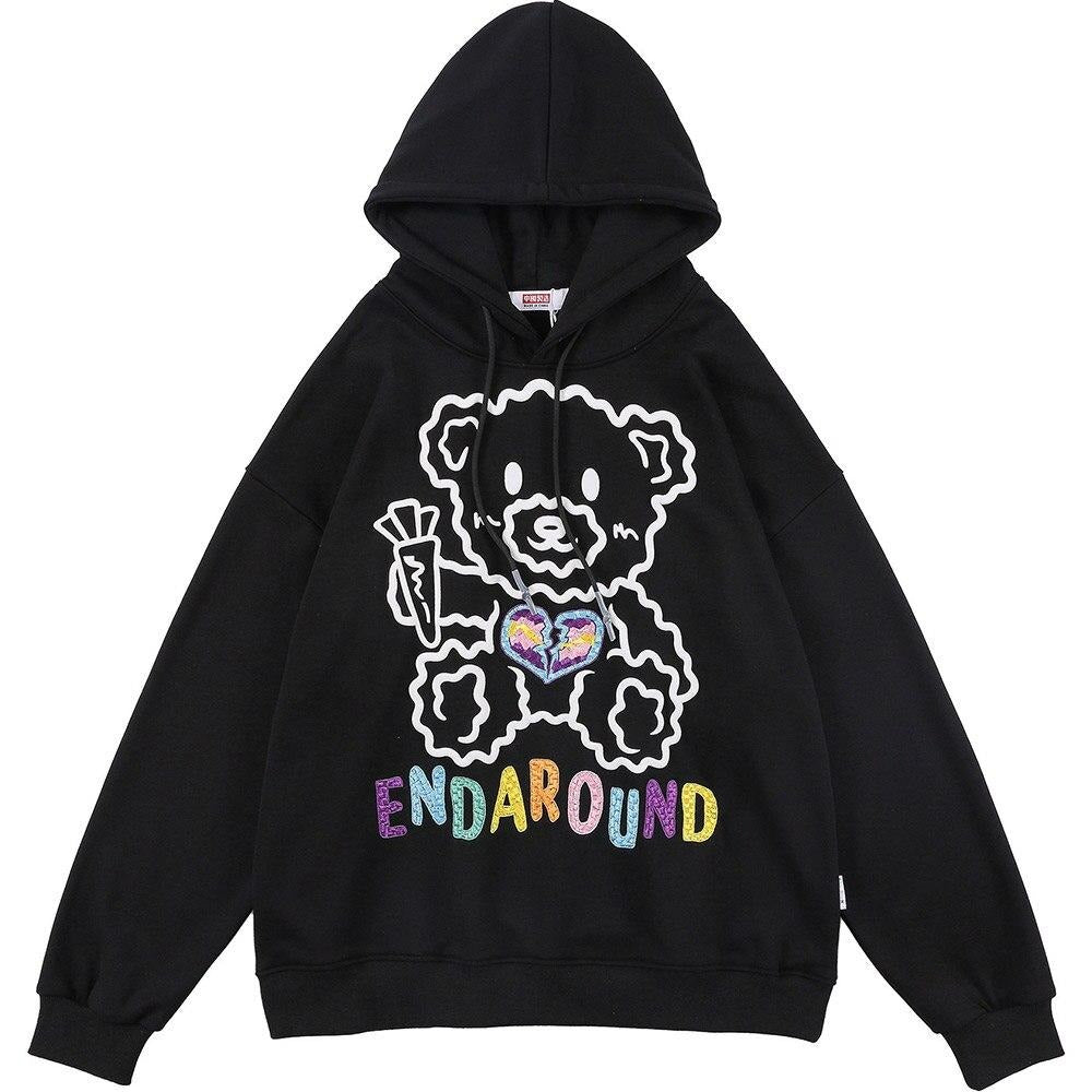Bear Embroidery Hooded Sweatshirt
