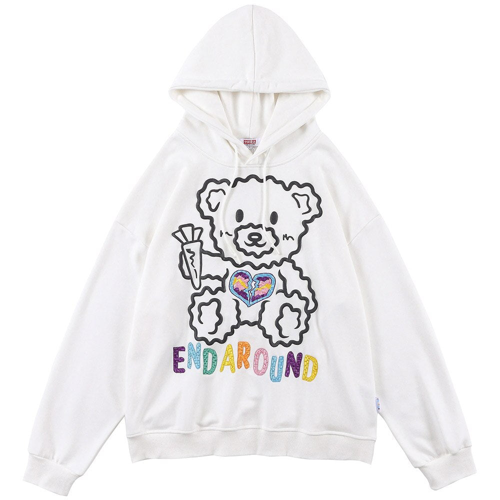 Bear Embroidery Hooded Sweatshirt