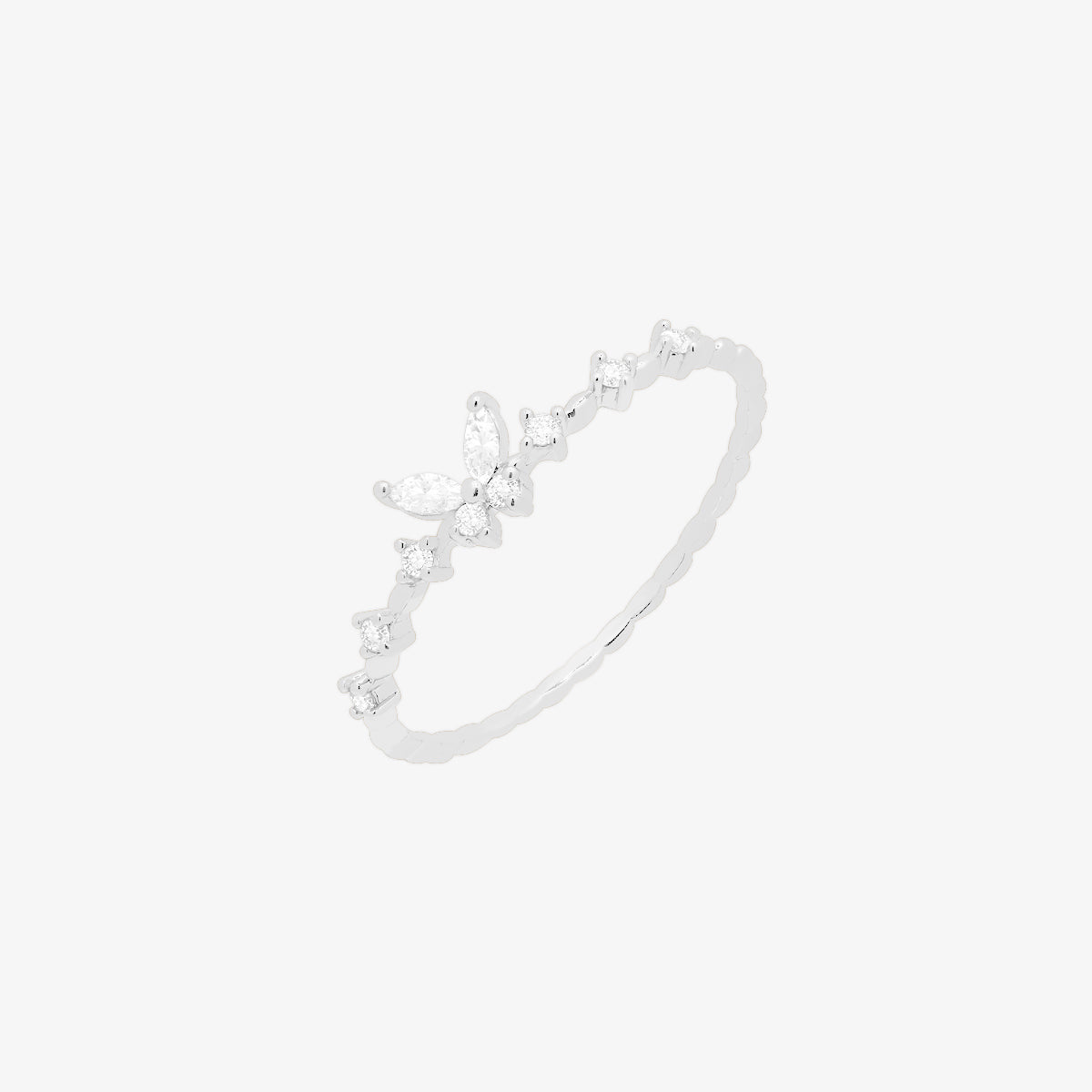 Cubic zirconia butterfly ring in polished silver finish — view 4