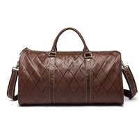 Rossie Viren  Men's Quilted Large Capacity  Leather Duffel Carryall Travel  Bag