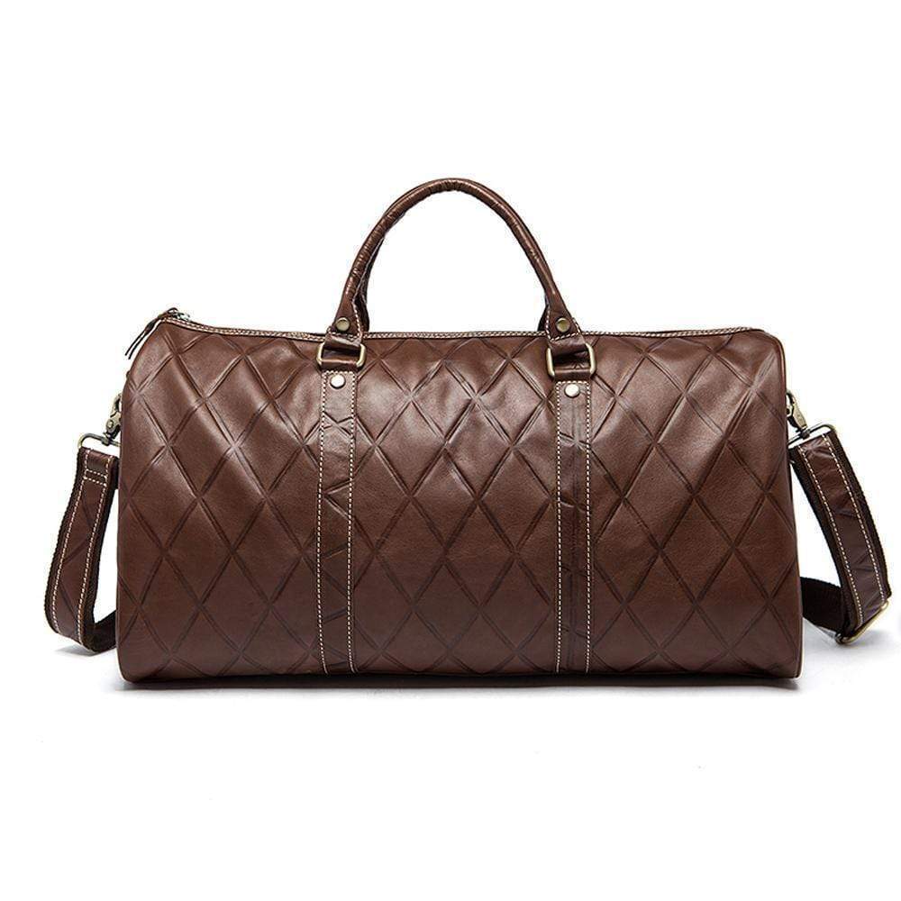 Rossie Viren  Men's Quilted Large Capacity  Leather Duffel Carryall Travel  Bag