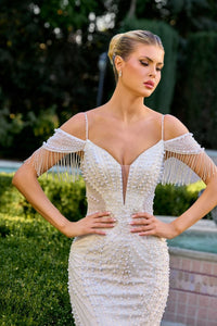 Off The Shoulder Sequin Wedding Gown