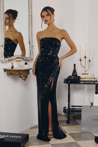 Strapless Neckline Sequin Fabric
