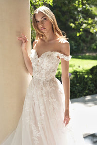 Dress Off-The-Shoulder Neckline And A Sheer, Lace-Appliqued Bodice