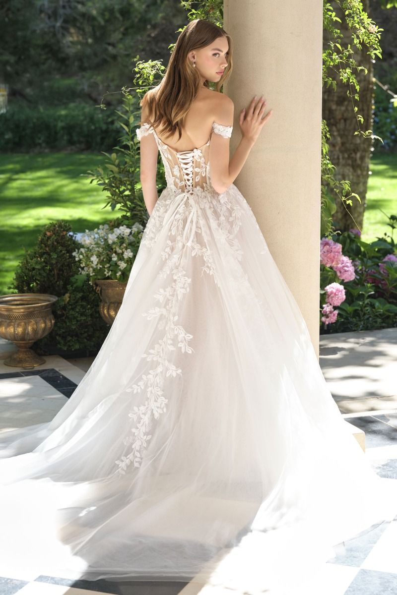 Dress Off-The-Shoulder Neckline And A Sheer, Lace-Appliqued Bodice