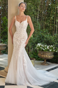 Embroidered Lace Mermaid Bridal Gown with Tulle Bow Train