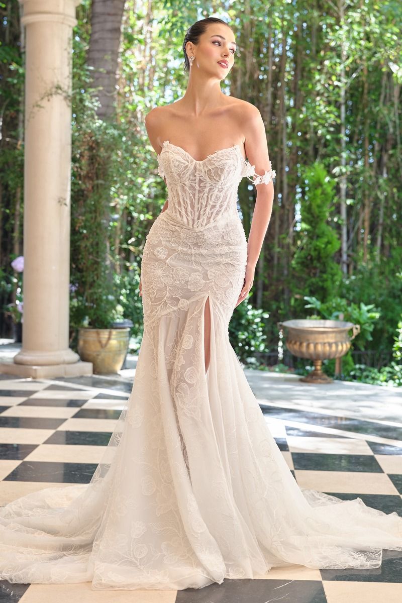 Fitted Gown an Illusion Corset Bodice and Dimensional Floral Lace